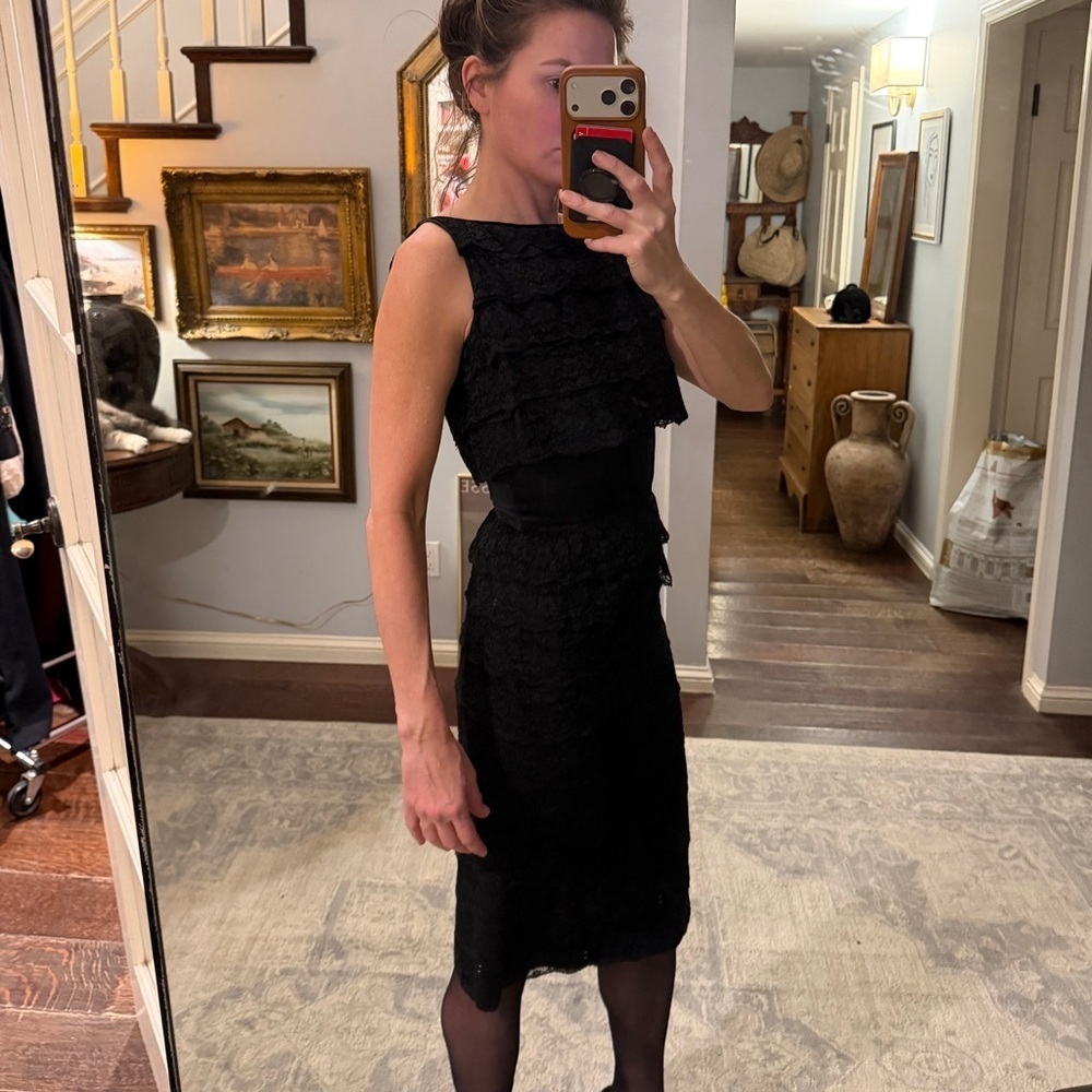 Rare Vintage Jackie O Black Lace Dress - Picture 3 of 9
